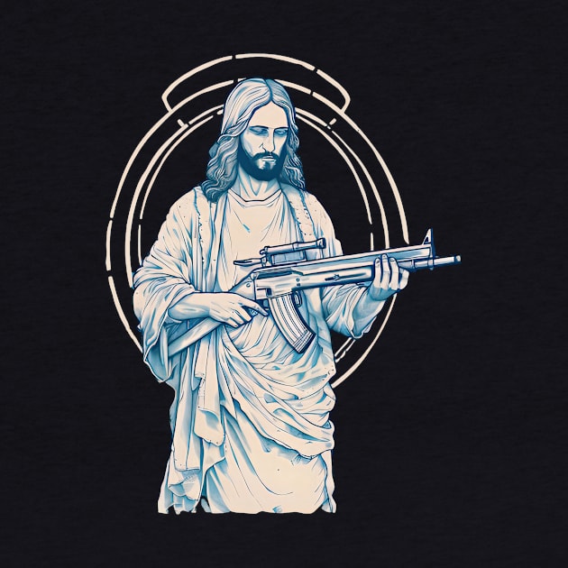 funny jesus holding rifle by kakimonkey